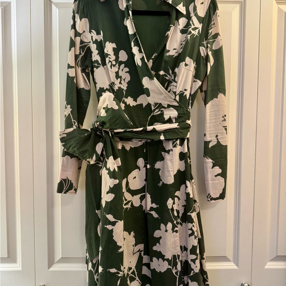 Almost Famous Green and Pink Floral Wrap Dress with Lace Hem